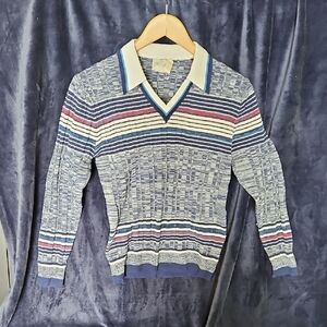 Erika Blue and White V-Neck Sweater